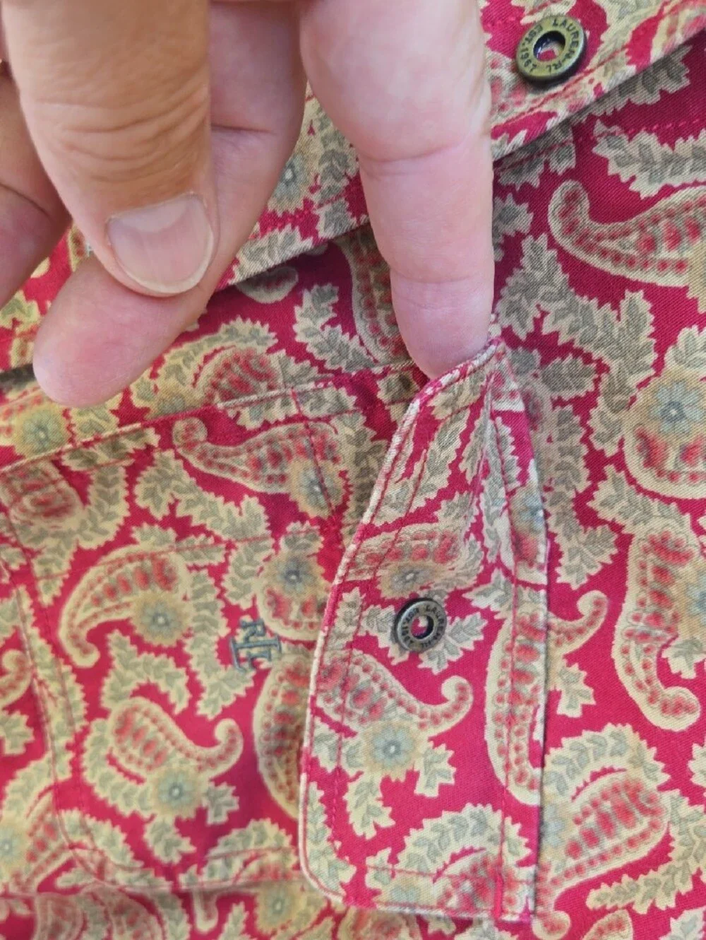 Ralph Lauren Red and Gold Paisley Button-Down Shirt - Picture 5 of 8